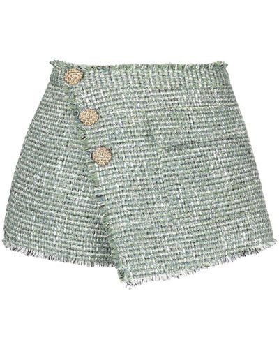 Self-Portrait High-waisted Tweed Shorts - Green