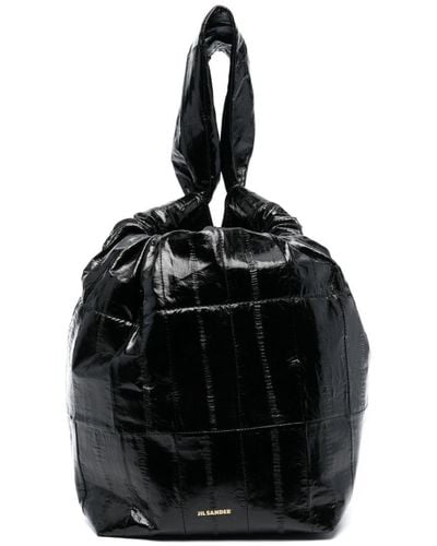 Jil Sander Drawstring Leather Tote Bag - Black