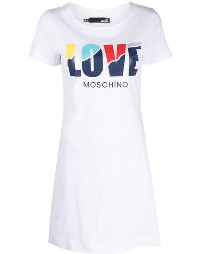 Love Moschino T-Shirtkleid mit Logo-Print - Weiß