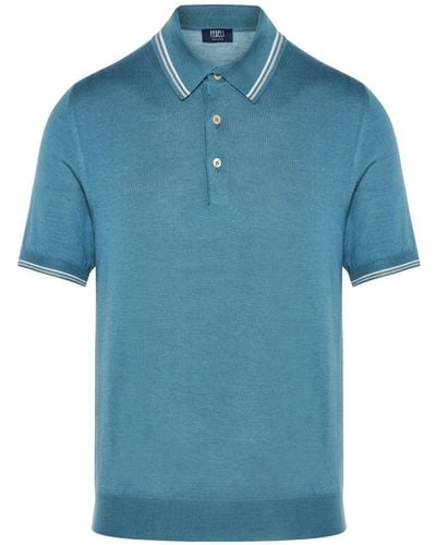Fedeli Stripe-detail Polo Shirt - Blue