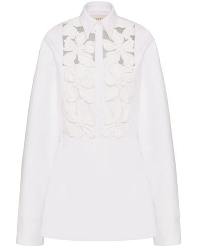 Valentino Garavani Robe-chemise à fleurs brodées - Blanc