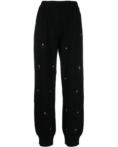 Barrie Floral-embroidered Cashmere Trousers - Black