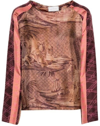 Pierre Louis Mascia Abstract-pattern Print Silk T-shirt - Pink