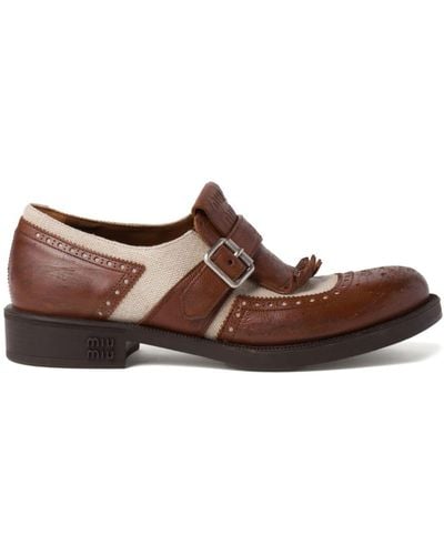 Miu Miu Church'S X Miu Miu Shanghai Leather And Linen Shoes - Brown