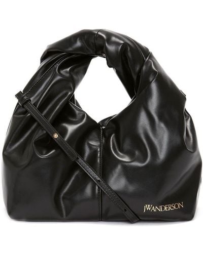 JW Anderson Mini Twister Leather Hobo Bag - Black
