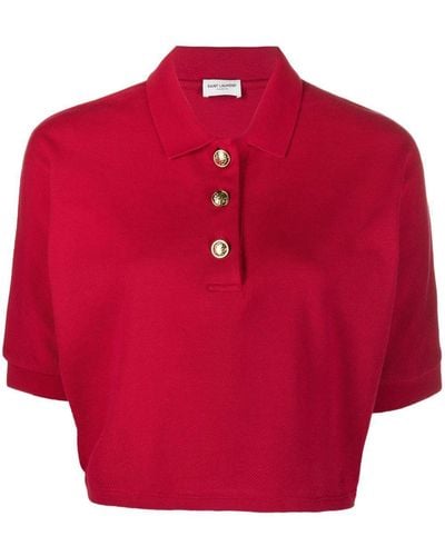 Saint Laurent Cropped-Poloshirt mit Knopfdetail - Rot