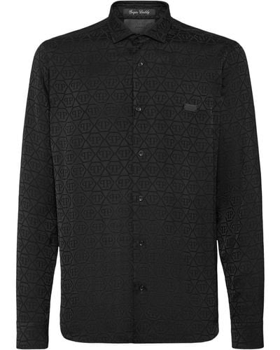 Philipp Plein Monogram-jacquard Button-up Shirt - Black