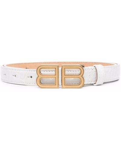 Balenciaga Bb Hourglass Embossed Leather Belt - White
