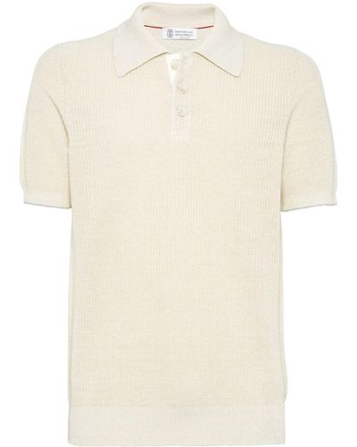 Brunello Cucinelli Ribbed-knit Polo Shirt - Natural