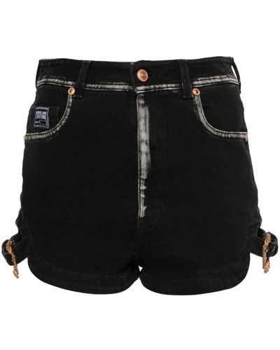 Versace Jeans Couture Denim-Shorts mit graviertem Logo - Schwarz
