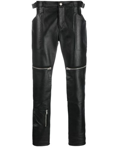 Moschino Pantalon en cuir à détails de zips - Gris