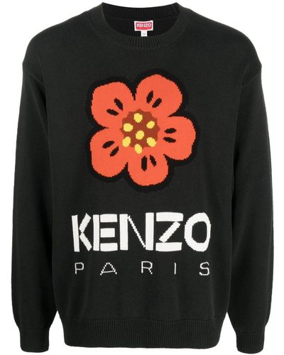 KENZO Boke Flower インターシャニットセーター - ブラック