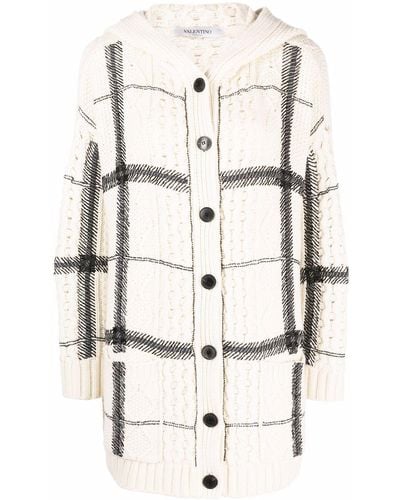 Valentino Garavani Bead-embellished Check-pattern Hooded Cardigan - White