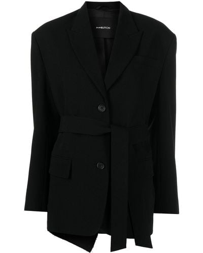 Pushbutton Tie-waist Tailored Blazer Jacket - Black