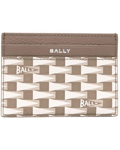 Bally Pennant-print Leather Cardholder - Gray