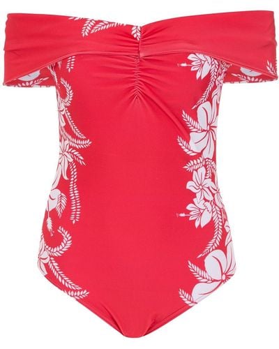 Amir Slama Floral Off-shoulder Swimsuit - Red