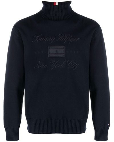 Tommy Hilfiger Embroidered-logo Knit Sweater - Blue