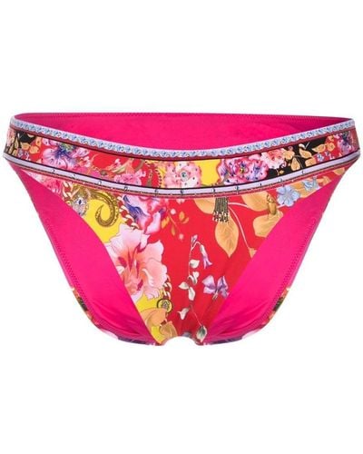 Camilla Floral-print Bikini Bottoms - Pink