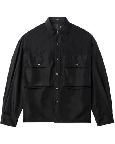 R13 フラップポケット シルクシャツ - ブラック