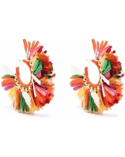La DoubleJ Hand-knotted Raffia Hoop Earrings - Pink