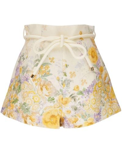 Zimmermann Floral-print Cotton-linen Shorts - Natural