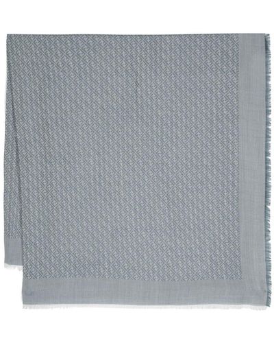 Fendi Sciarpa con logo FF jacquard con frange - Grigio