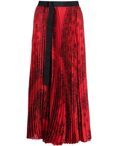 Sacai Graphic-print Fully-pleated Skirt - Red
