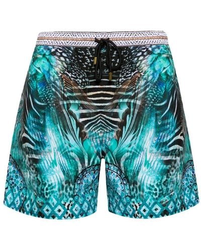 Camilla Mix-print Swim Shorts - Blue