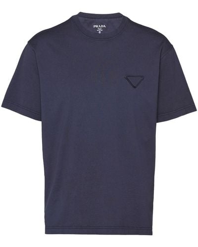Prada Logo-patch Cotton T-shirt - Blue