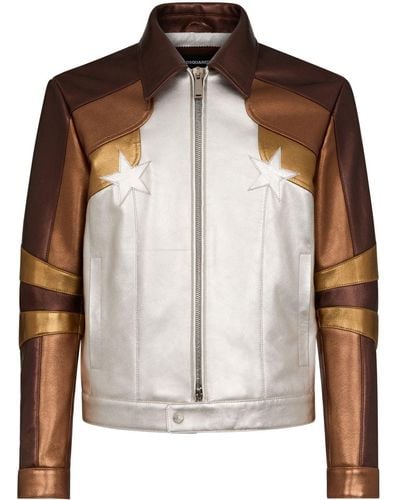 DSquared² Metallic Panelled Leather Jacket - Brown