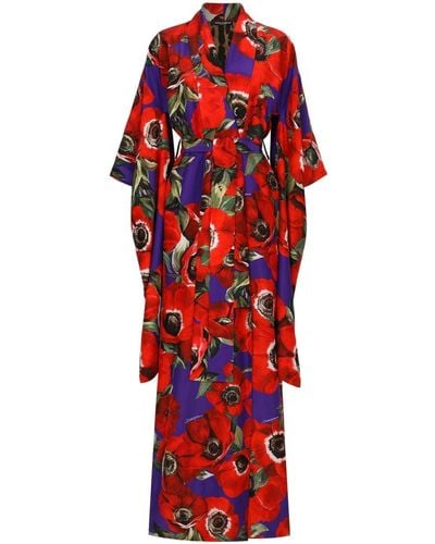 Dolce & Gabbana Floral Silk Robe - Red