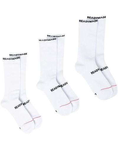 READYMADE Pack de tres pares de calcetines con logo - Blanco