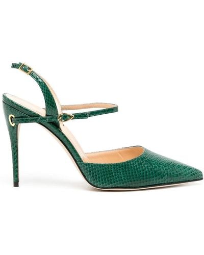 Jennifer Chamandi Vittorio 100mm Snakeskin-effect Court Shoes - Green
