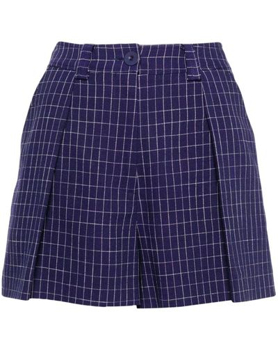 Claudie Pierlot Box-pleated Checked Tailored Shorts - Blue