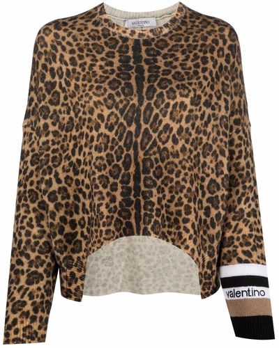 Valentino Jersey con estampado de leopardo - Marrón