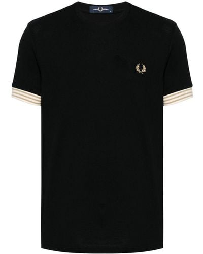 Fred Perry Logo-embroidered Cotton T-shirt - Black