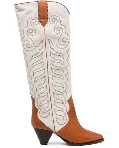 Isabel Marant Liela 60mm Embroidered Leather Boots - White