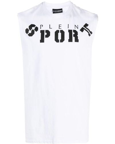 Philipp Plein Top sin mangas con logo estampado - Blanco