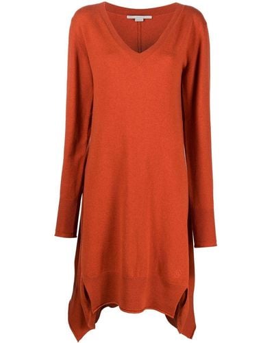 Stella McCartney Robe drapée en maille à col v - Orange