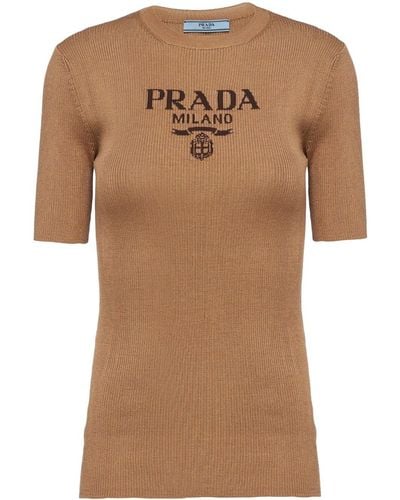 Prada T-Shirt mit rundem Ausschnitt - Braun