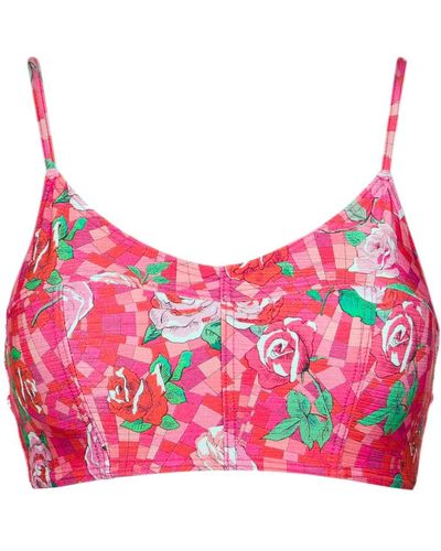 Amir Slama Floral print bikini top - Rose