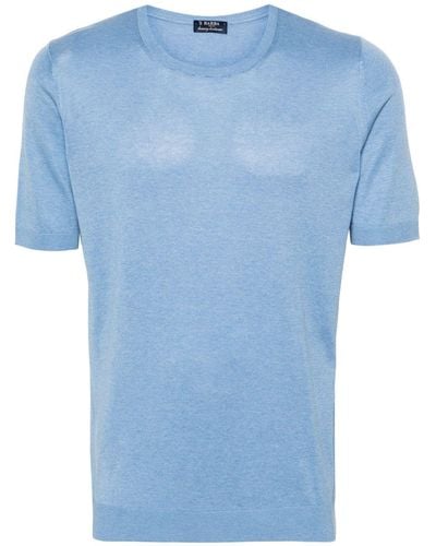 Barba Napoli Fein gestricktes Seiden-T-Shirt - Blau