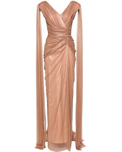 Rhea Costa V-neck Asymmetric Ruched Gown - Multicolor
