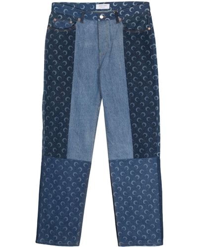 Marine Serre Moonogram-pattern Straight-leg Jeans - Blue