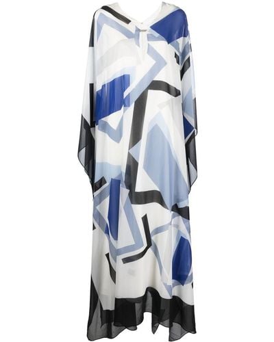 Halston Patterned Draped Maxi Dress - Blue