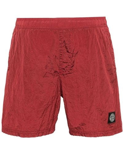 Stone Island Compass-patch Crinkled Swim Shorts - Red