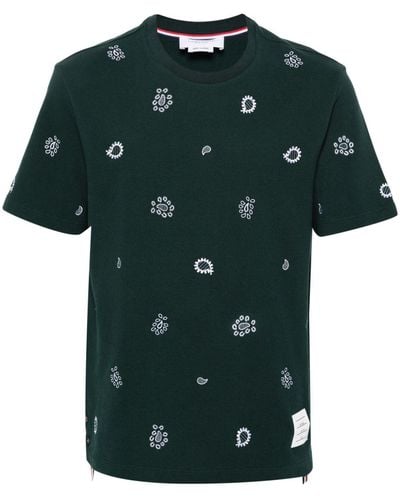Thom Browne T-Shirt mit Logo-Stickerei - Grün
