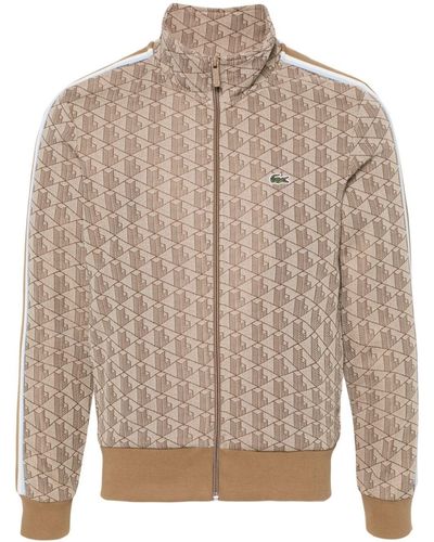 Lacoste Paris Monogram-jacquard Zipped Sweatshirt - Bruin