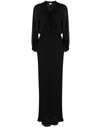 Saint Laurent Vestido largo con panel traslúcido - Negro