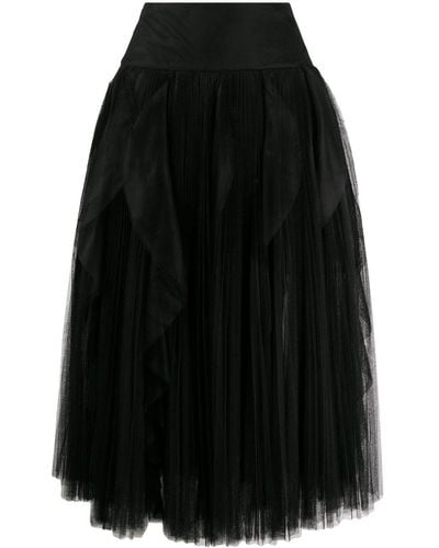 Ermanno Scervino Pleated Ruffle Tulle Midi Skirt - Black